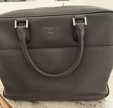 Giorgio Armani -Men’s Grey Leather Briefcase with Shoulder Strap.