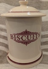 The 1869 Victorian Pottery Biscuit Cookie Jar & Lid  - Cream & Burgundy Red