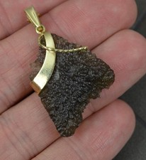 Rare Solitaire Moldavite and 14ct Gold Pendant and 18" Chain