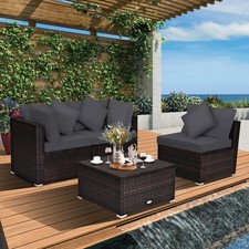 4 PCS Outdoor Furniture Sofa Set Rattan Patio Conversation Set w/ Coffee Table