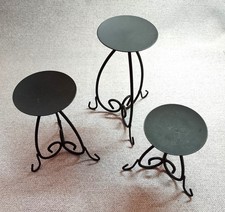 Black Metal Tea Light Candle Stands, set of 3 (10, 13, 16cm). Free UK postage.