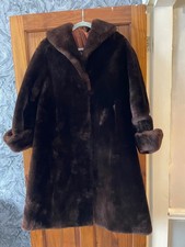 Long brown real  fur coat vintage white 