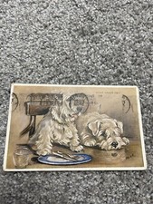 MABEL GEAR ARTIST SIGNED OLD POSTCARD VALENTINE 2 Dogs Having Dinner 4130