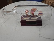 Glass Ship In Bottle Model HMS Bounty 1784 On Stand vintage