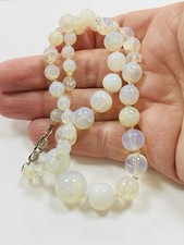 vintage cracked crushed glass beads necklace on silver 925 clasp 18" long