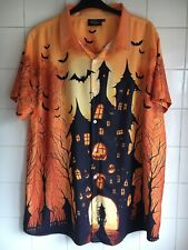 Mainfini Halloween Bowling Shirt Haunted House Rockabilly Music Punk XXL 52-54"