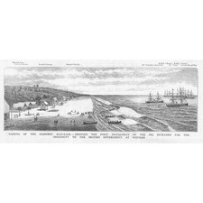 HMS Shah & HMS Amethyst Engaging the Peruvian Ram Huascar - Antique Print 1877