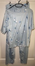 Ladies Blue Floral Pyjamas PJS Size XL Flowers