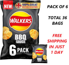 Walkers BBQ Sauce Flavour Crisps Multipack 36 x 25g Barbecue Flavoured, FREE SHI