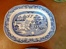 19th Century Blue Willow Pattern Serving Serving Dish 34.5 X 27.5 Cms