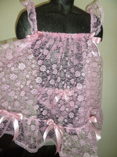 PINK LACE ADULT BABY DOLL SISSY  NIGHTIE + PANTIES  SIZE LARGE FRILLY