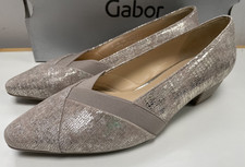 GABOR Sparkly Beige Shoes UK 4 Court Slip On 3.5cm Heels Comfort OPERA £89
