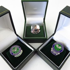 3 x Wimbledon ROYAL BOX Championship .925 Silver Pin Badge Boxed Set