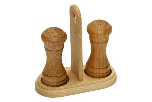 Wooden salt and pepper pots - and,