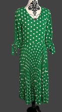 Closet London Green White Poka Dot Pleated Midi Dress Size 10
