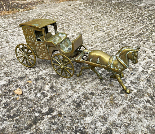 Brass horse drawn carriage - brass,