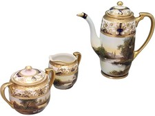 Noritake Hand Painted Tea Set with Gilt and Scenic Design