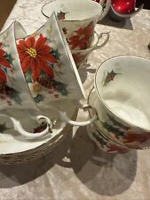Vintage Royal Albert - Yuletide Christmas Poinsettia - Cup & Saucer  Set Of 6