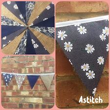 HANDMADE FABRIC BUNTING.WEDDINGS ,PARTIES,VINTAGE NAVY COLLECTION.HESSIAN