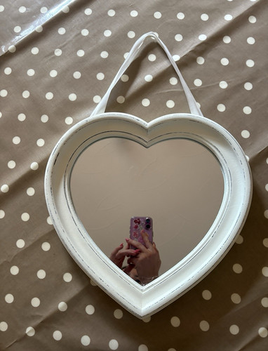 White heart framed mirror - framed,