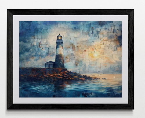 Lighthouse seascape framed - lighthouse,