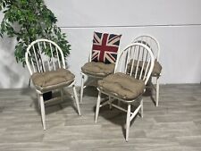 Set 4 Vintage White Painted Hoop Back Kitchen Dining Chairs