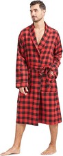 FashGudim Mens Dressing Gowns Lightweight Buffalo Plaid S-M, Red & Black 