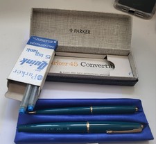 Vintage Parker 45 Deluxe GT  Green Fountain Pen and pencil set .Chalk marked.