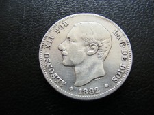 W371 Spain 2 Pesetas 1882 FREE