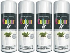 4 x BRILLIANT WHITE GLOSS FINISH SPRAY PAINT COLOUR IT DECORATE WOOD METAL 400ML