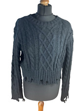 Pretty Little Thing Black Distressed Knit Jumper Cropped Women’s UK Size S
