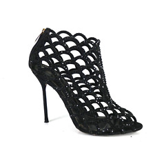 Sergio Rossi Shoes Mermaid Swarovski Crystals Black Caged Sandals Booties UK 5