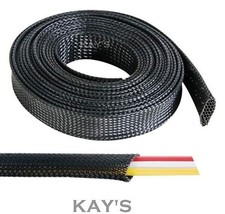 BLACK BRAIDED CABLE SLEEVING SHEATHING AUTO ELECTRICS WIRING HARNESSING MARINE