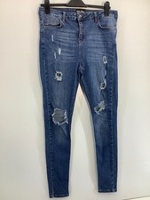 Hera London Mens 34R Ripped Repaired Dark Blue Skinny Stretch Jeans