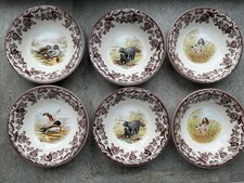 SPODE POTTERY WOODLAND BROWN BOWLS SET X 6 SPANIEL DUCK BLACK BEAR NEW ENGLAND
