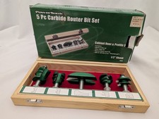 PowerSonic 5 Pc Carbide Router Bit Set. Never Used. Wooden Box