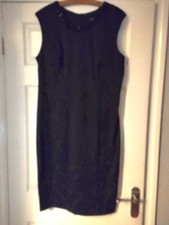 Ladies black brocade bodycon dress with bead decoration Size 16 SOON