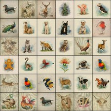 Fabric Cushion Panels Linen-look Country Creatures and Animals for Home Decor