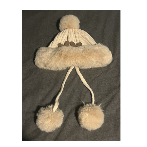 Beige faux fur knit bobble - bobble, hat
