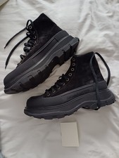 Alexander McQueen Skull Black Suede Leather Chunky Combat Boots UK 8 EU 42