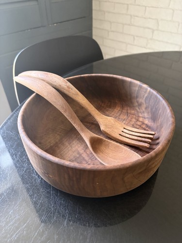 Wooden salad bowl with spoon - wooden, &