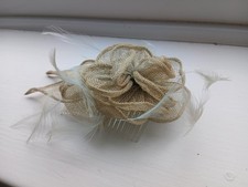 Elegant Beige Sinamay Fascinator with Feathers & Comb – Wedding/Races/Occasion W