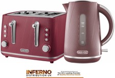 DAEWOO Cascade 1.7L Jug Kettle and 4 Slice Toaster Ruby Ribbed Textured Design
