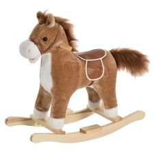 HOMCOM Kids Plush Rocking Horse w/ Moving Mouth Tail Sounds 18-36 Months Brown