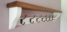 Coat Rack+Shelf Handmade Wall Mounted Floating Double Hooks Rustic  Farmhouse 
