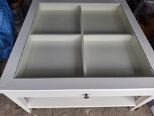 IKEA White Coffee Table with Glass Top & Storage compartments