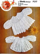 Vintage Knitting Pattern Crochet 2 Matinee Coats 16-20" Chest by Peter Pan