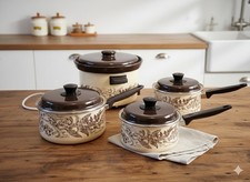 Vintage JUDGE Enamelware Slow Cooker & Saucepan Set 1970s Retro Floral Pattern