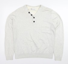 Next Mens Grey Cotton Henley Jumper Size L V-Neck Knitwear