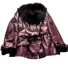 Burgundy Real Leather Coat Fur